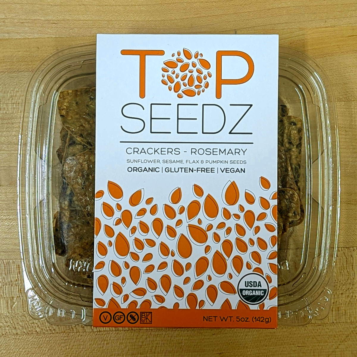 A package of Top Seedz Rosemary Crackers.