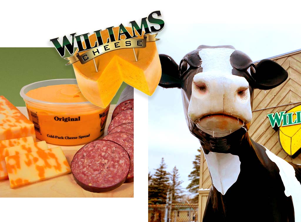 Collage of Williams Cheese imagery.