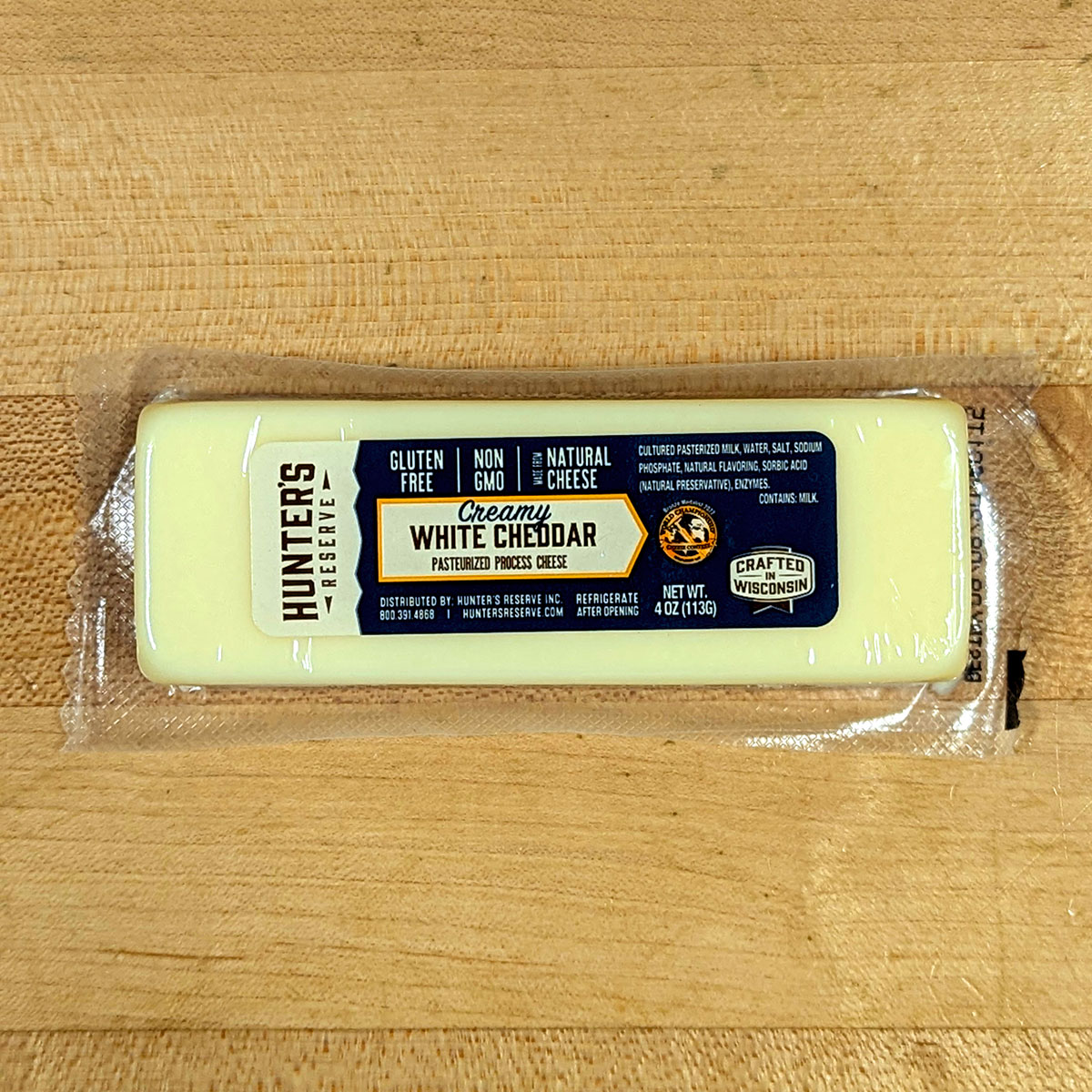 Top-down view of a package of Creamy White Cheddar.