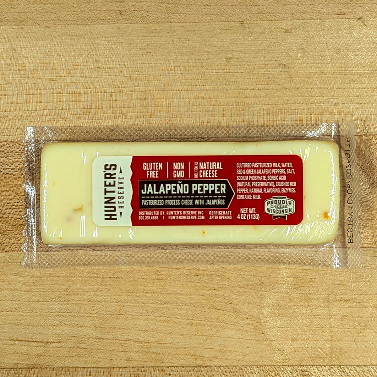 Top-down view of a package of Jalapeno Pepper Cheese.