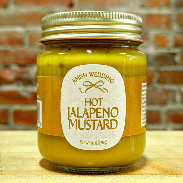 A jar of Hot Jalapeño Mustard.